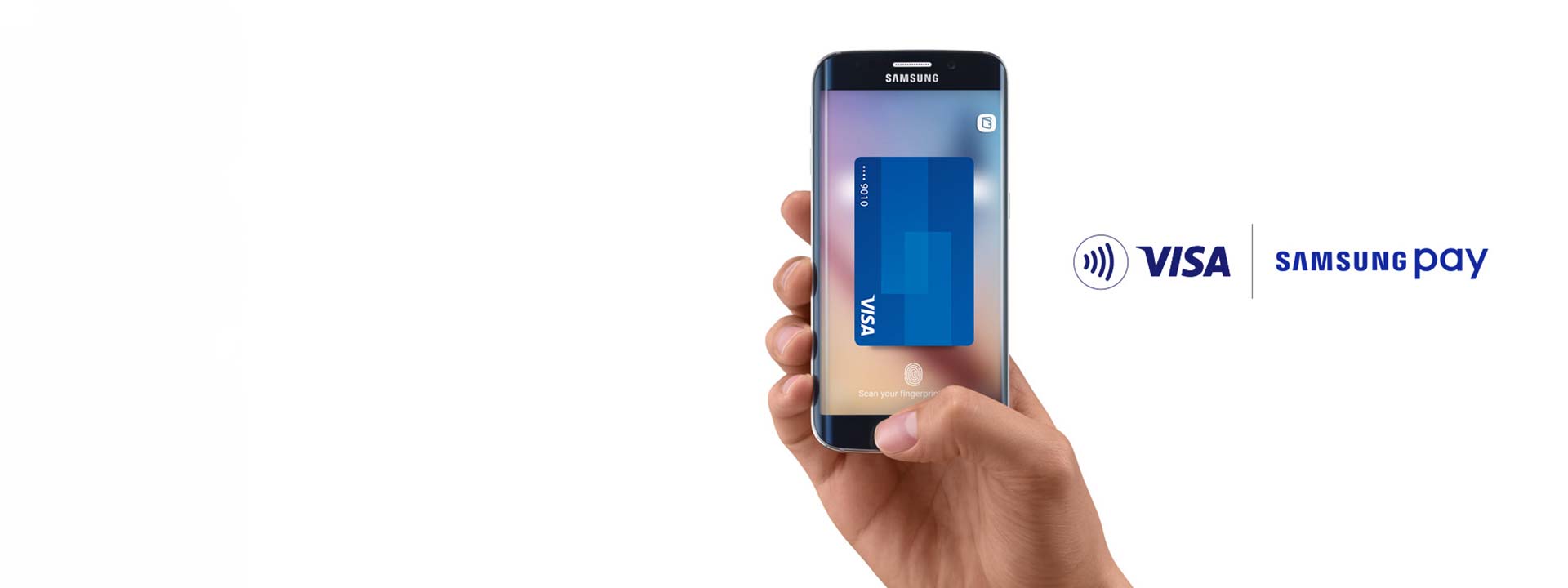 samsung mobile contactless payment + Visa logo + Samsung pay logo