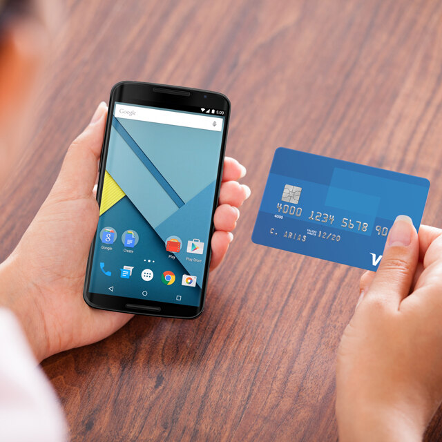 android phone and visa card